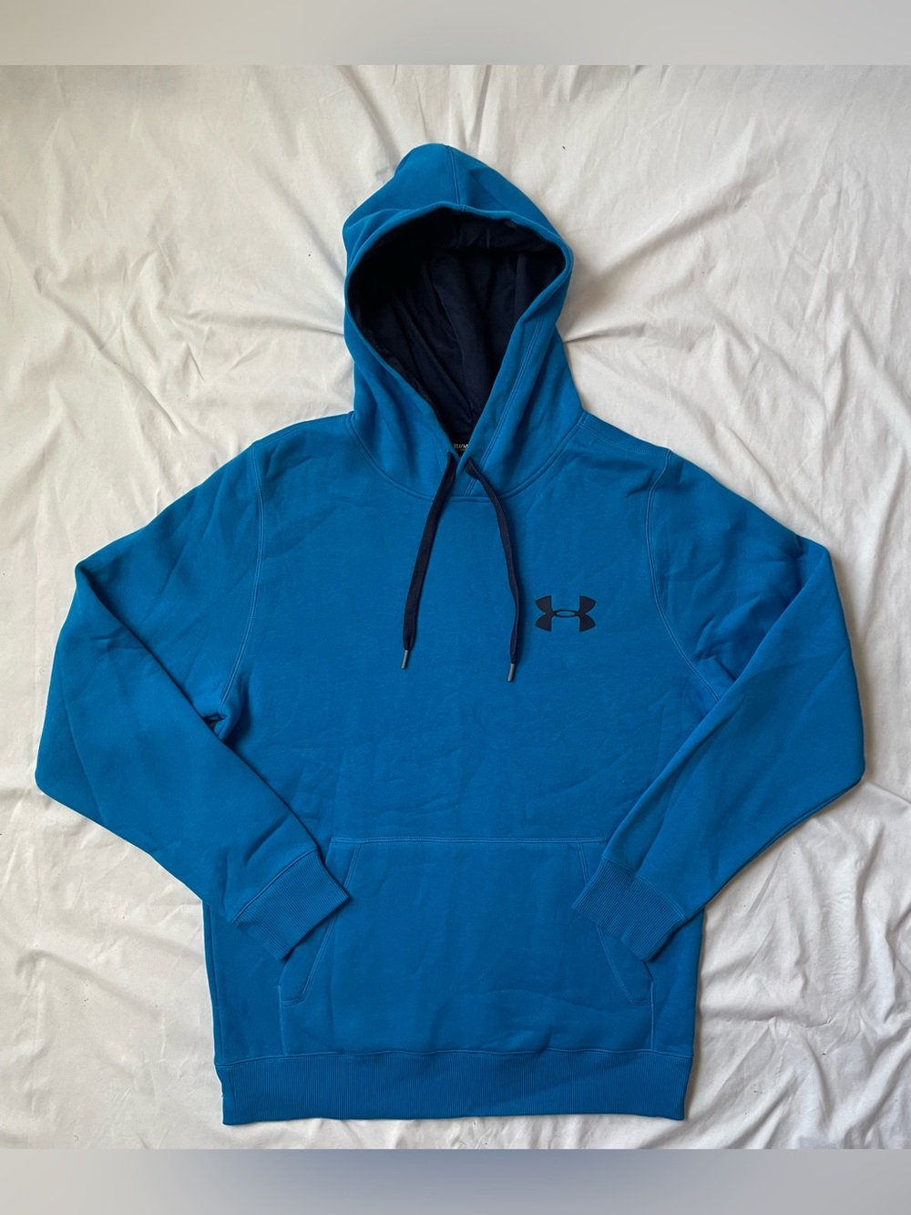 Under Armour Men’s Blue Fleece Pullover Hoodie Loose Fit w/ Logo Pockets, M